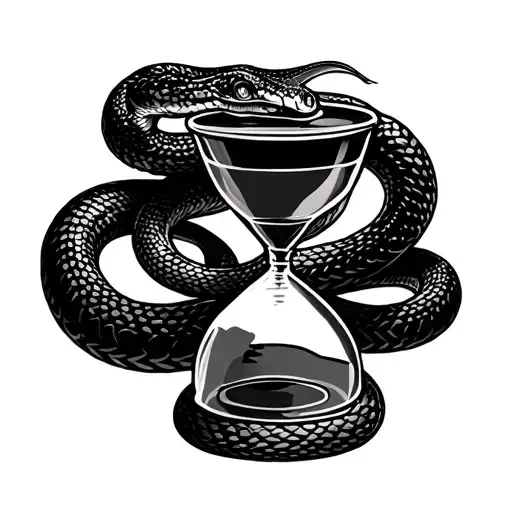 Snake Coiled Around Hourglass Wrapped