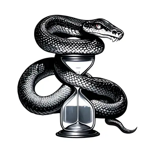 Snake Coiled Around Hourglass Intertwined