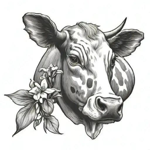 Fineline Minimalistic Tattoo Of A Story Of Seasons Cow With Lilly Of The Valley