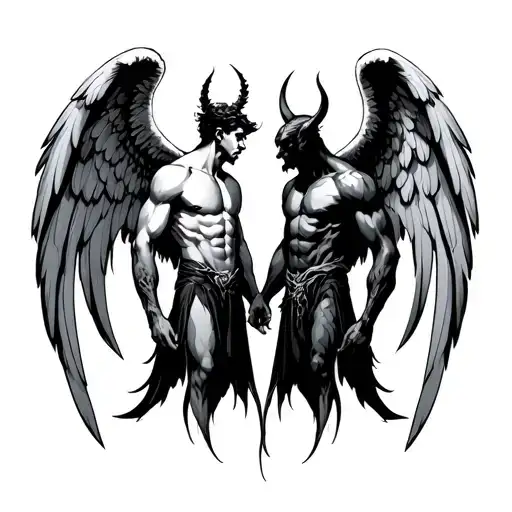 Angel And Devil Tatto For Men Standing Next To Each