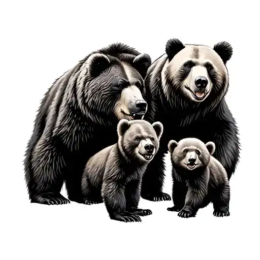 Moma Bear With 4 Cubs Playing