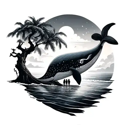 A Tree Shaped Like A Whale And A Beach And A Family