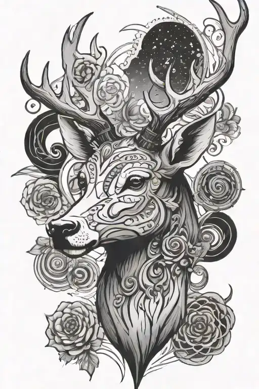 Astral Deer Head With White Horns