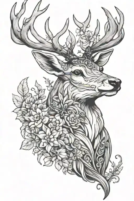 Astral Deer Head Front With White Horns