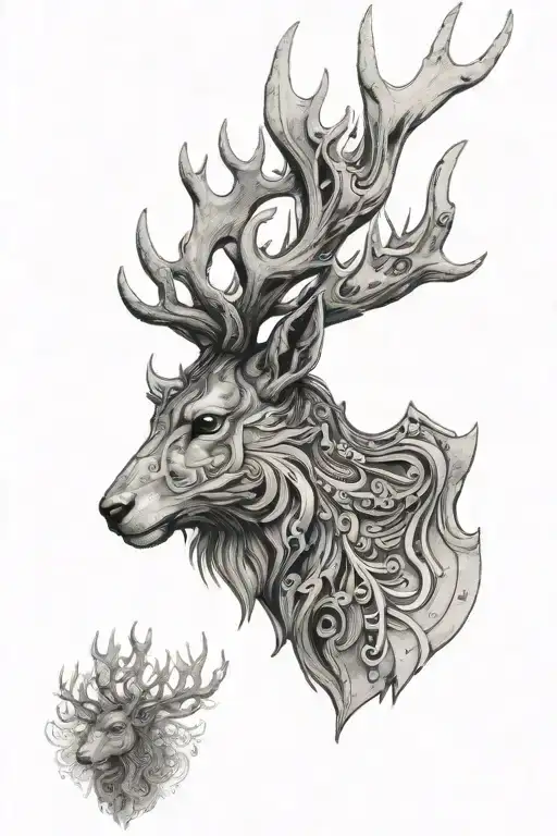 Astral Deer Head Forhead With White Horns