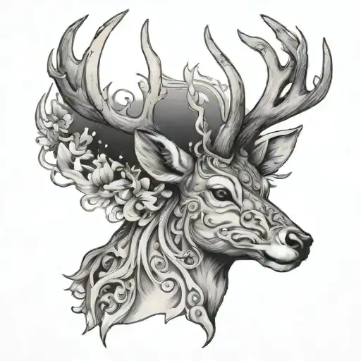 Astral Deer Head Forhead With White Horns