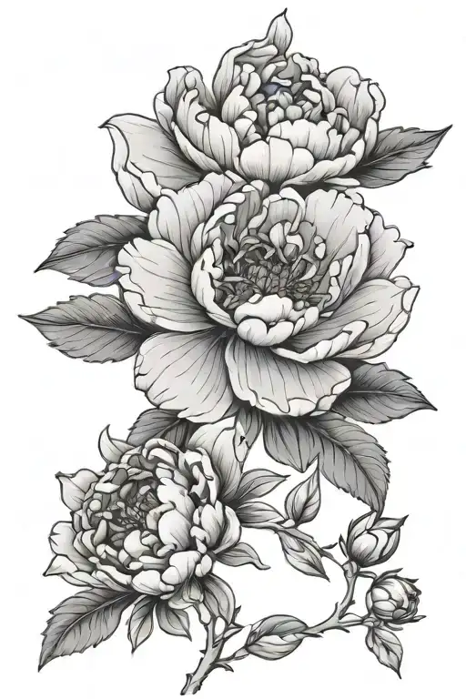 Peony Flower Fine Line
