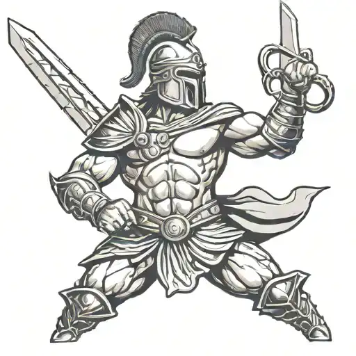 Muscular Gladiator Holdin His Sword