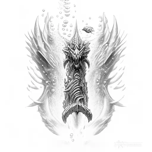 Underwater Scene With A Majestic Warrior Angel Battling A Sea Monster