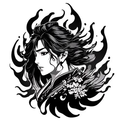 Japanese Charactes With Flame Background