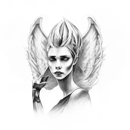 A Detailed Black And Grey Portrait Of A Psychologist With Angel Wings