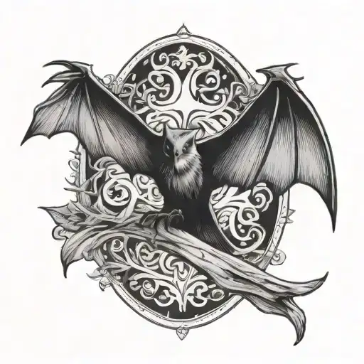 Bat And Dove With Writing In The Middle