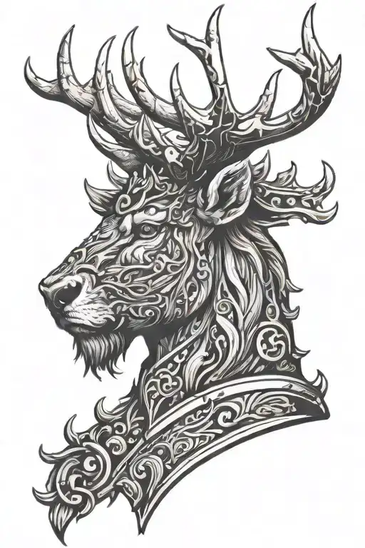 Powerfull Stag Head Profil With Armor On Antlers