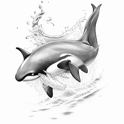 An Elegant Black-grey Tattoo Of A Majestic Orca Leaping Out Of Water