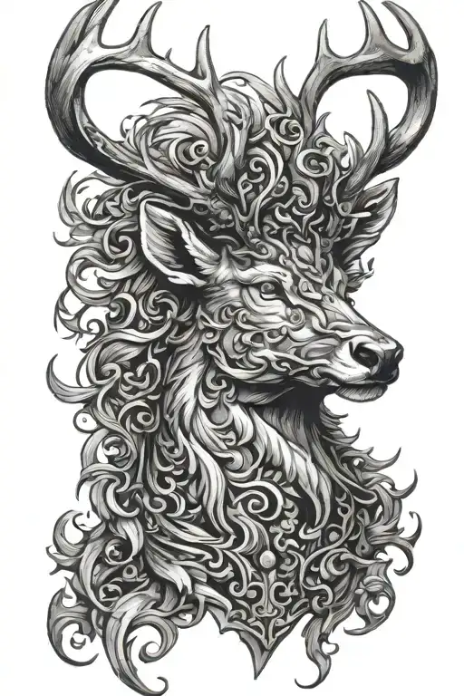 Powerfull Stag Head Profil With Armor On Antlers