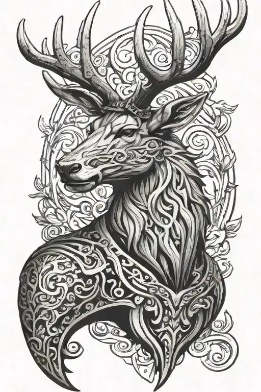 Powerfull Stag Head Profil With Armor On Antlers