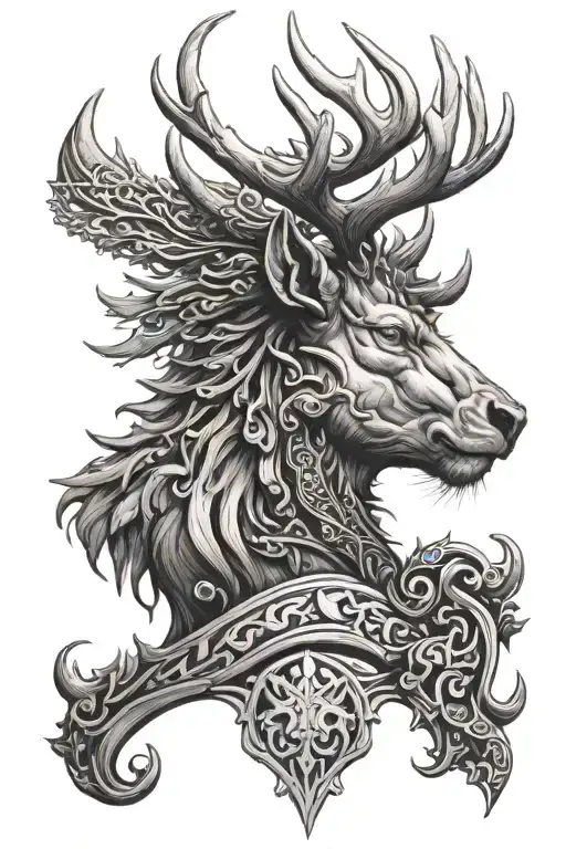 Powerfull Stag Head Profil With Armor Antlers