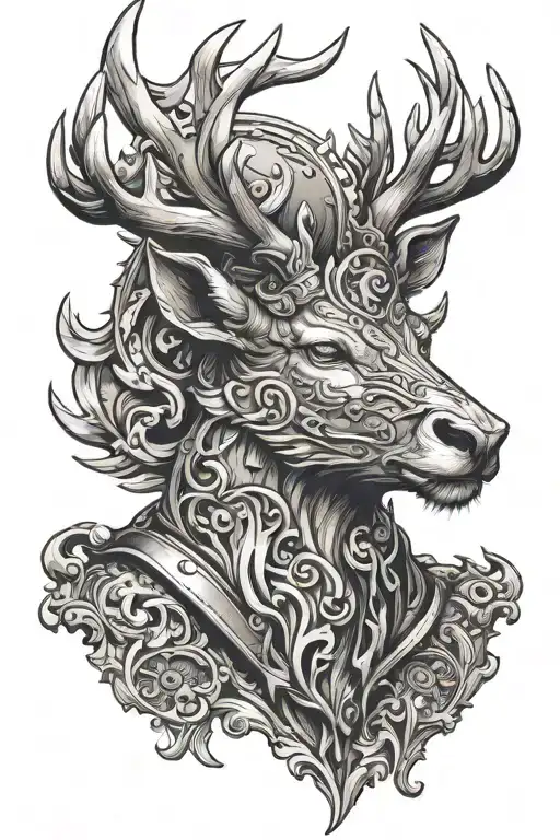 Powerfull Stag Head Profil With Armor Antlers