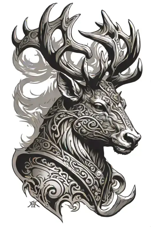 Powerfull Stag Head Profil With Armor-antlers