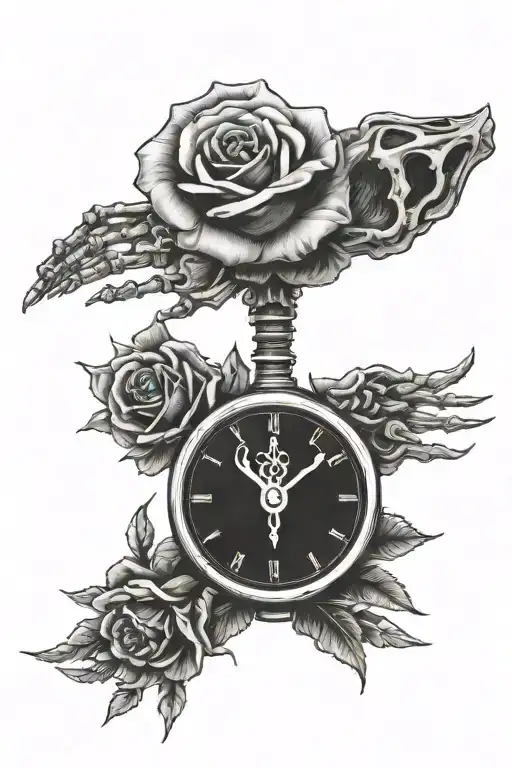 Skeleton Fingers With Half Rose Half Clock