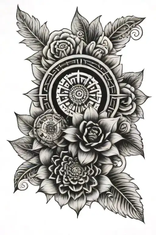 Flowers With An Aztec Calendar