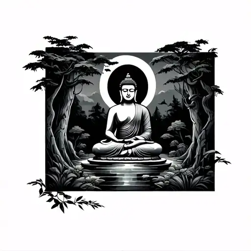 Goutam Buddha In Dark Forest Scene