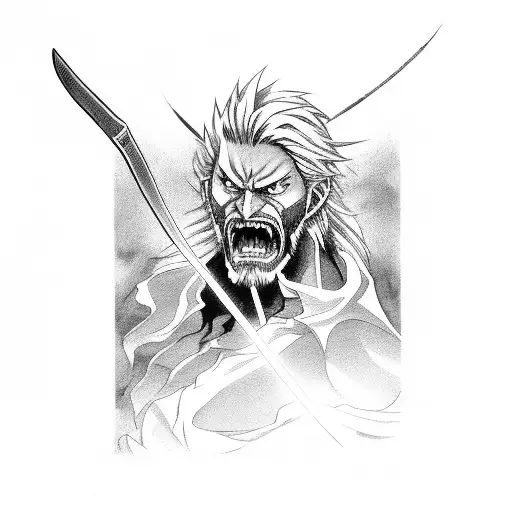 Kenpachi Zaraki Wielding A Sword Made Of Lightning