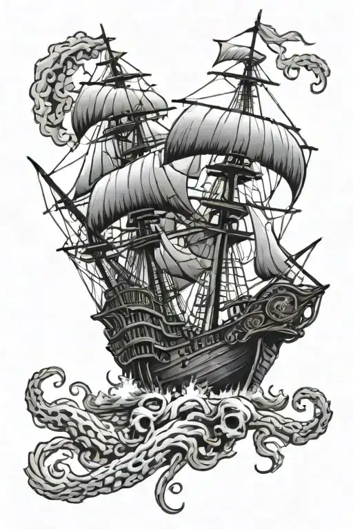 Pirate Ship Kraken Attacking