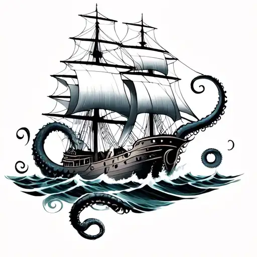Kraken And Ship Sailing