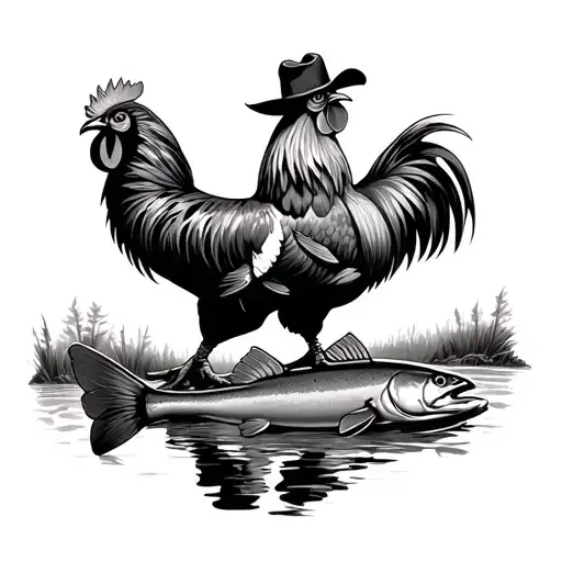 Rooster Cowboy Riding Trout