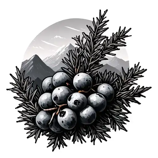 Juniper Berries Mountain Scene
