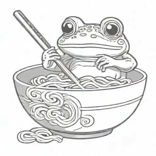 A Frog Eating A Bowl Of Ramen With Chopsticks