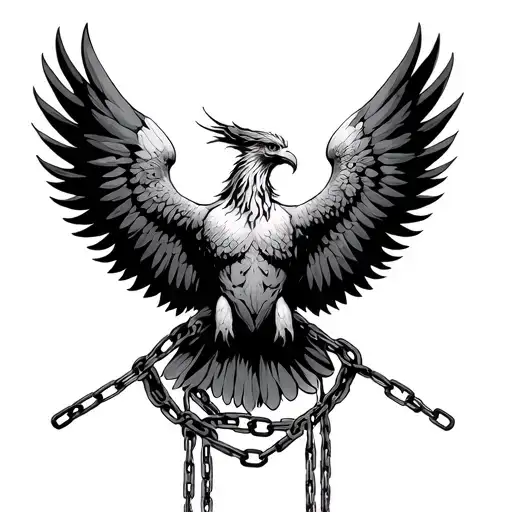 Phoenix Held Down To The Ground By Chains And Ropes In Its Wings