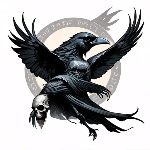 Grim Reaper And Raven Flying