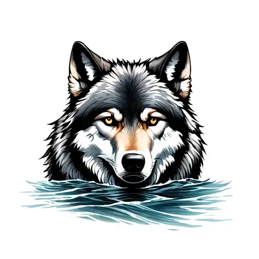 Wolf Standing At Sunrise At Sea