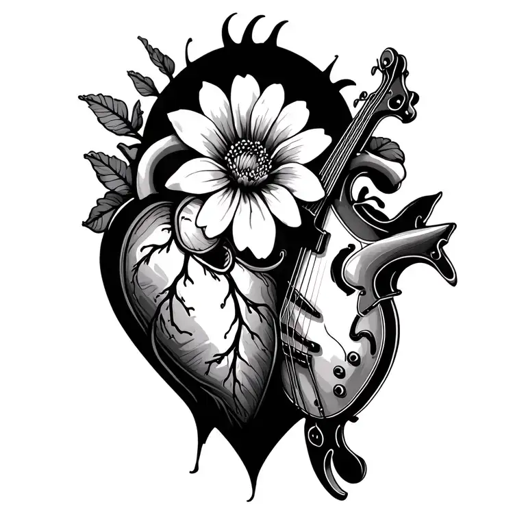 2 Heartbeats Joined In The Center By A Flower And A Bass