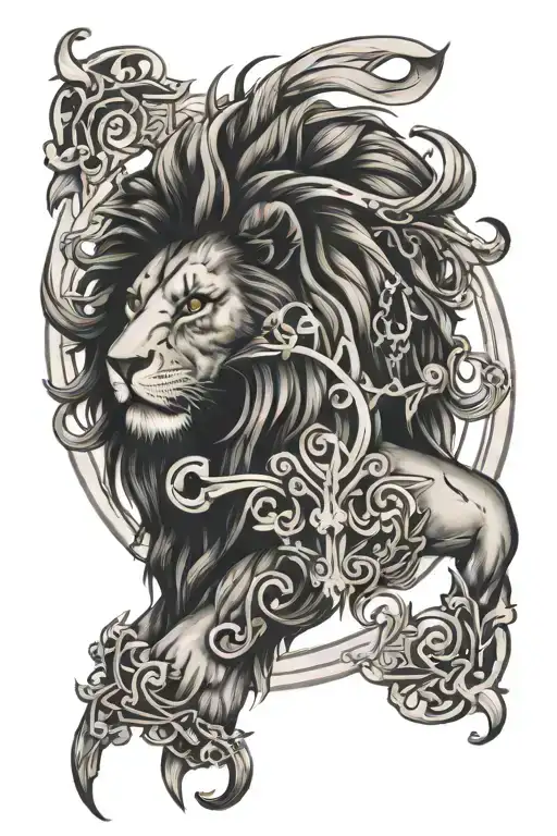 Lion And Libra Symbol Intertwined