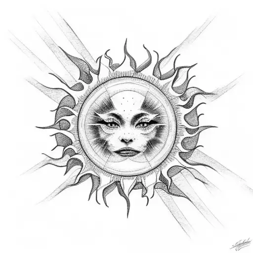 An Intricate Sketch Of A Sun Rising Over The Ocean