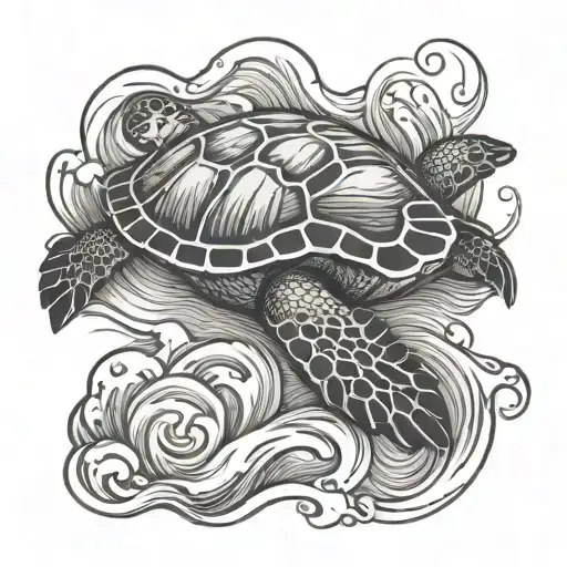 Sea Turtle With Waves Crashing