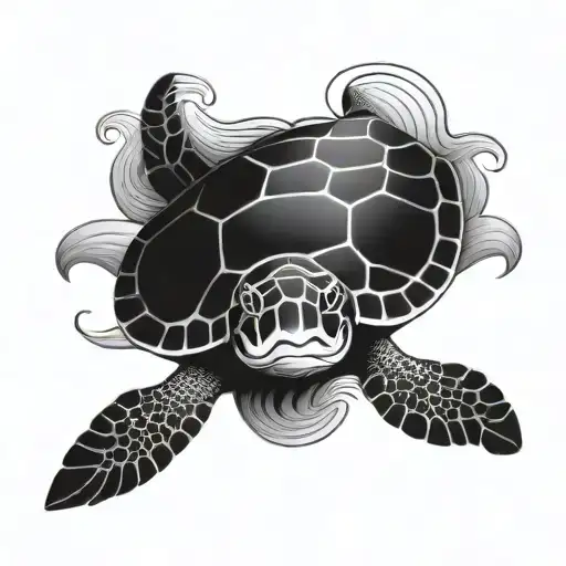 Sea Turtle With Waves