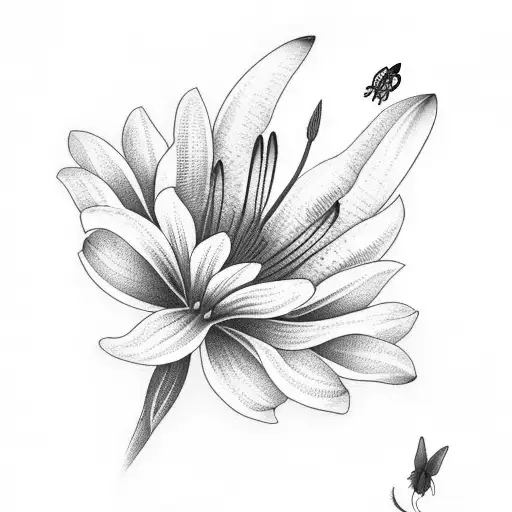 Prairie Lily Flowers With 7 Small Butterflies