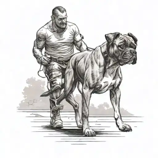 Male Walking His Boxer Dog