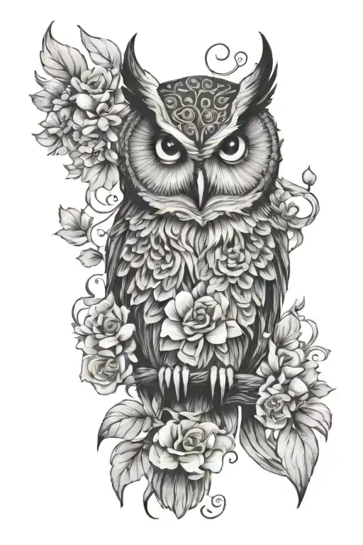 Owl Half Sleeve With Flowers