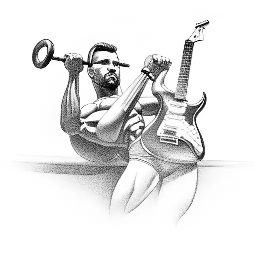 A Muscular Figure Playing A Guitar While Lifting Weights