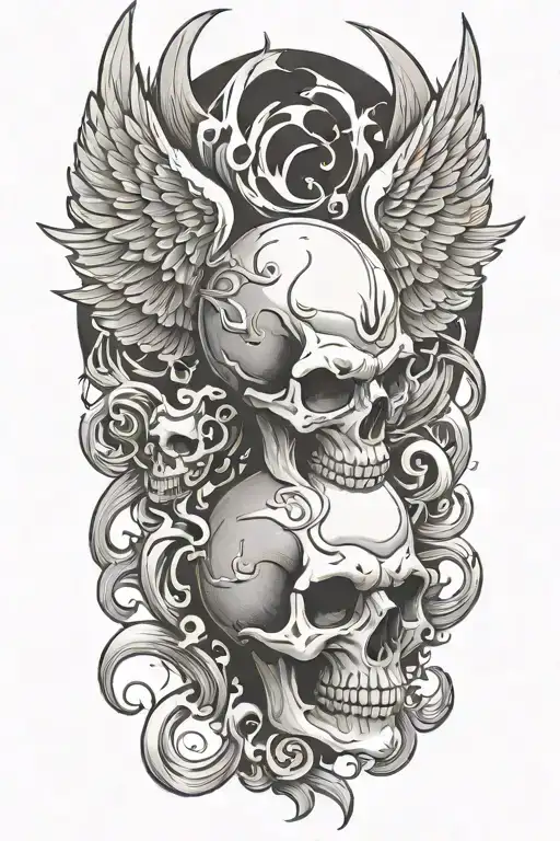 Good Evil Skull Angel Flames