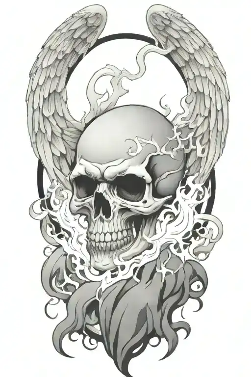 Good Evil Skull Angel Flames