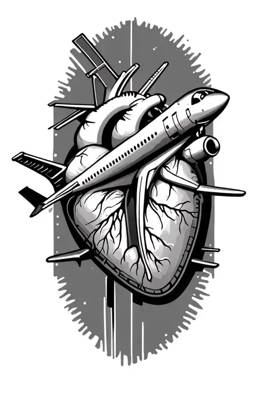Airplane And Heartbeat Line Wrapping Cross