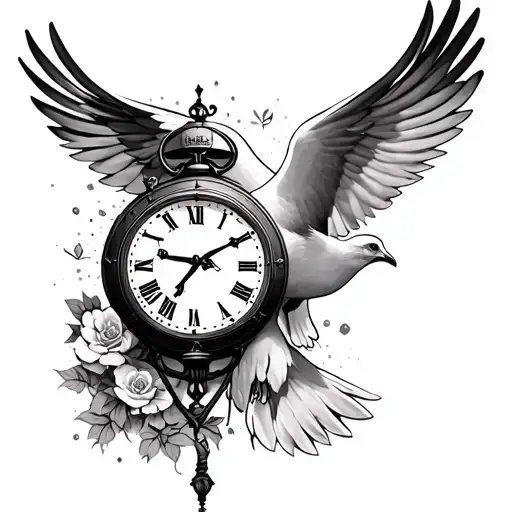 Dove And Clock Tattoo For My Brother Who Has Been Shot On The 8 Of April By The Name Luis