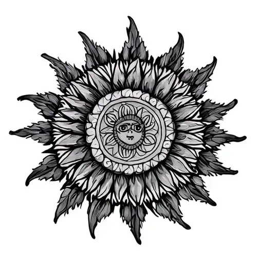 Sun And Mandala Design Incorporating Elements