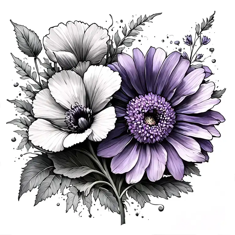 Spine Tattoo With 2 Sweet Peas An Aster And A Violet